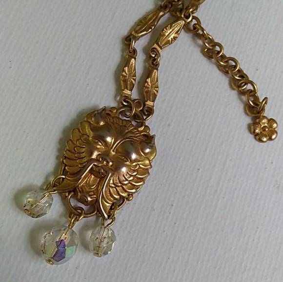 HTF KIRKS FOLLY Mythical Lion Necklace Aurora Borealis Crystal Dangles VINTAGE - Picture 5 of 16